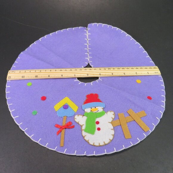 Purple Snowman Mini Tree Skirt Felt Rustic Farmhouse blanket stitch Tabletop - Picture 3 of 8